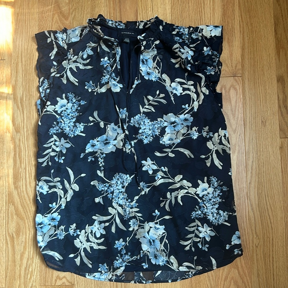 Tamarah blue flowered short sleeve top.